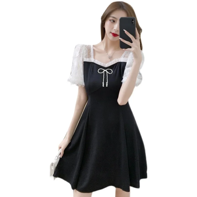 

Женское цельнокроеное платье в Корейском стиле, модель 2022 года, во французском стиле, в винтажном стиле, в стиле пэчворк, с короткими рукавам...