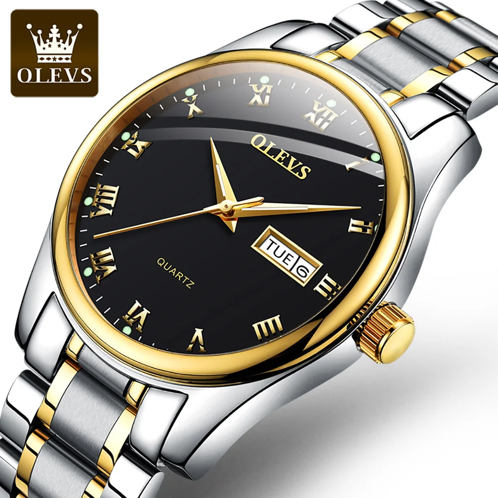 

OLEVS 5568 Quartz Watch for Men Stainless Steel Waterproof Luminous Calendar Wristwatch Roman Numeral Dial Business Men's Watch