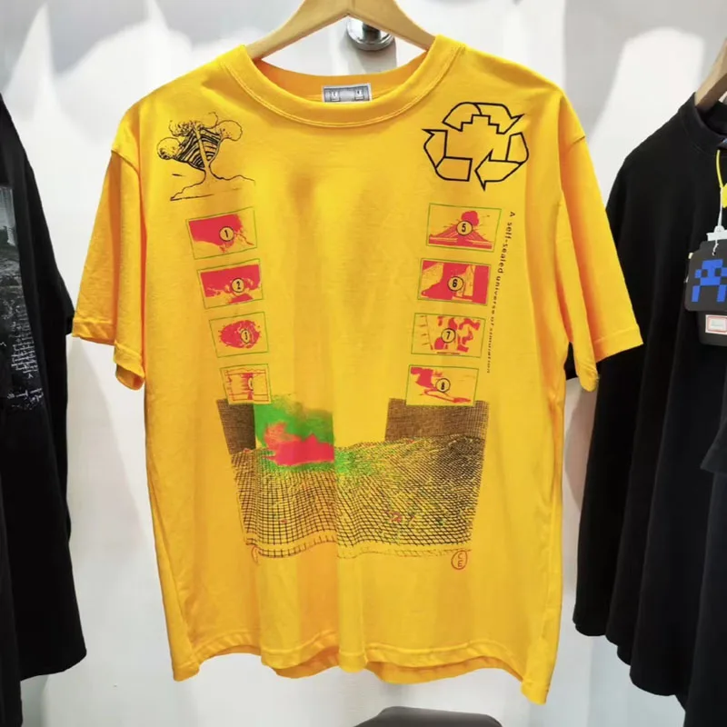 Новая японская трендовая брендовая желтая футболка CAVEMPT с геометрическим