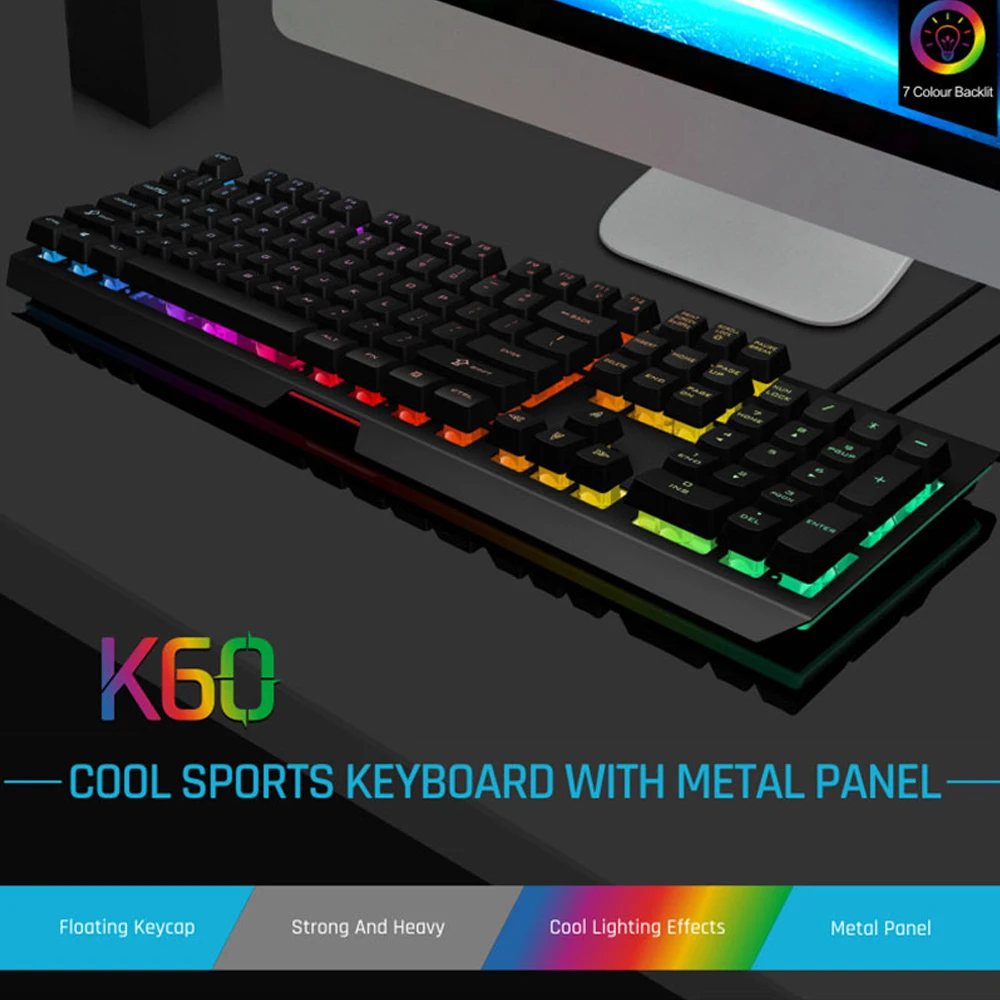 

USB Wired Gaming Keyboard Ergonomics 104-key Mechanical Feel RGB Backlit Keyboard with Detachable Hand Rest for PCLaptop Office
