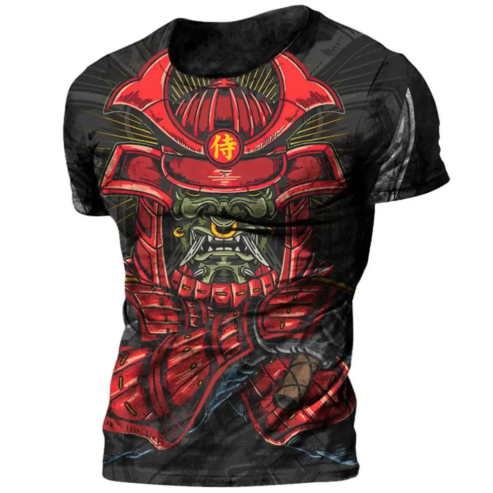 Summer Terror Demon Pattern T-Shirts Crew Neck Loose Short Sleeve Comfortable Material Street Domineering Style Men's Clothes