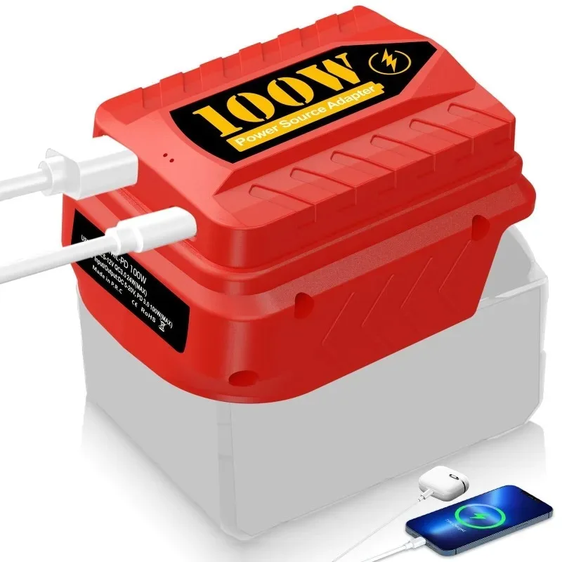 Фото Совместимый с аккумуляторами 48-11-1820 18/20В USB-адаптер PD100W с портами USB и Type-C для зарядки электронных устройств №2