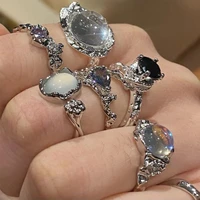 vintage opal irregular natural stone ring white opal aesthetic hollow boho finger rings for women y2k trendy creative jewelry