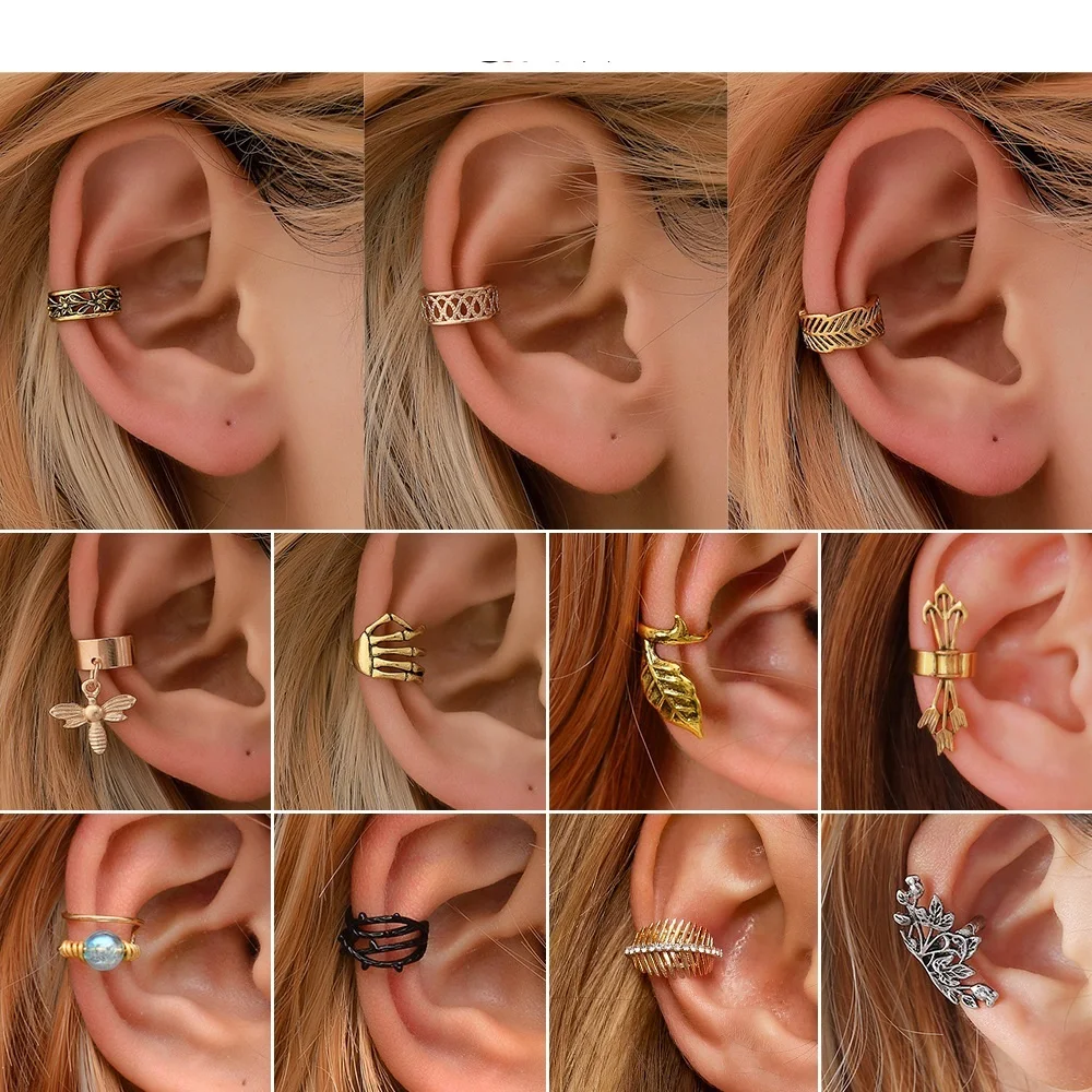 

XIPPOSS Jewelry No Pierced Earrings Simple Retro C-shaped Ear Clip Personality Leaf Ear Bone Clip Cartilage U-shaped Earrings