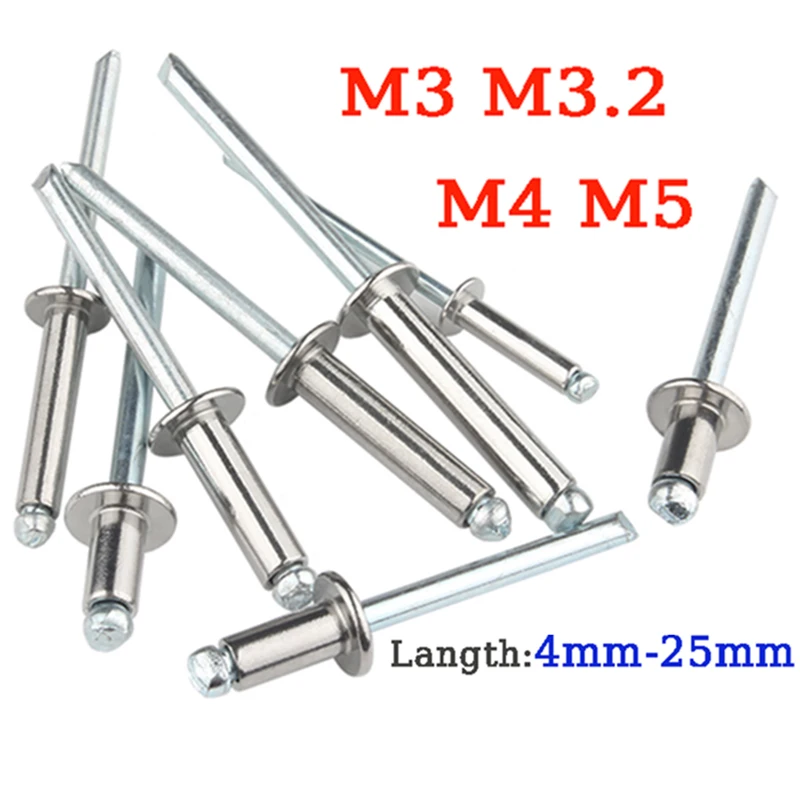 

50/30/10pcs Aluminum Blind Rivet M3 M3.2 M4 M5 Dome Steel Shank Mandrel Exhaust Rivet Pull Rivet Decorative Rivet Seat Rivet