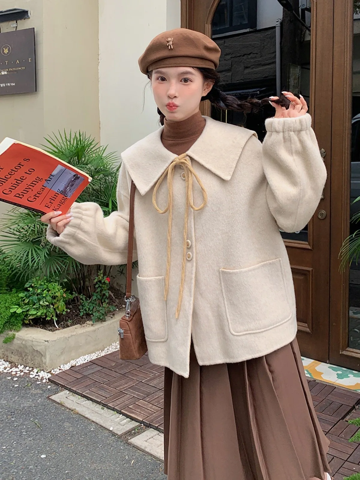 Кремово-белый консервативный двусторонний дафлкот женский короткий 2024 осень и