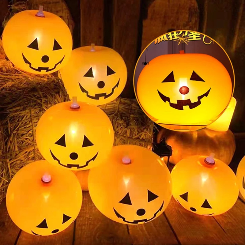 12inch 5Pcs Glowing Pumpkin Balloons with LED Lights Halloween Decorations for Home Outdoor Halloween Pumpkin Decor Glow in Dark