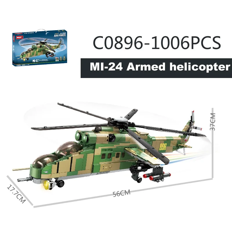 

1006PCS Mi-24 Armed Helicopter Building Blocks Military Model Bricks Educational Toys For Boys Christmas Gift 2022 New WOMA