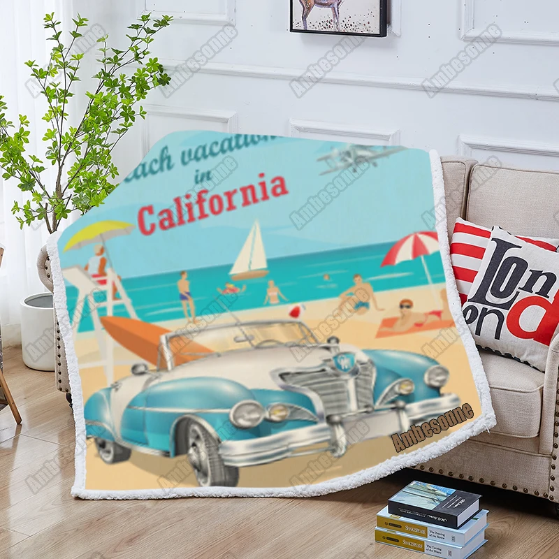 

Пляжное одеяло для отпуска в Калифорнии, мягкое одеяло в стиле ретро с автомобилем, летнее одеяло для детей и взрослых, одеяло для кровати, о...