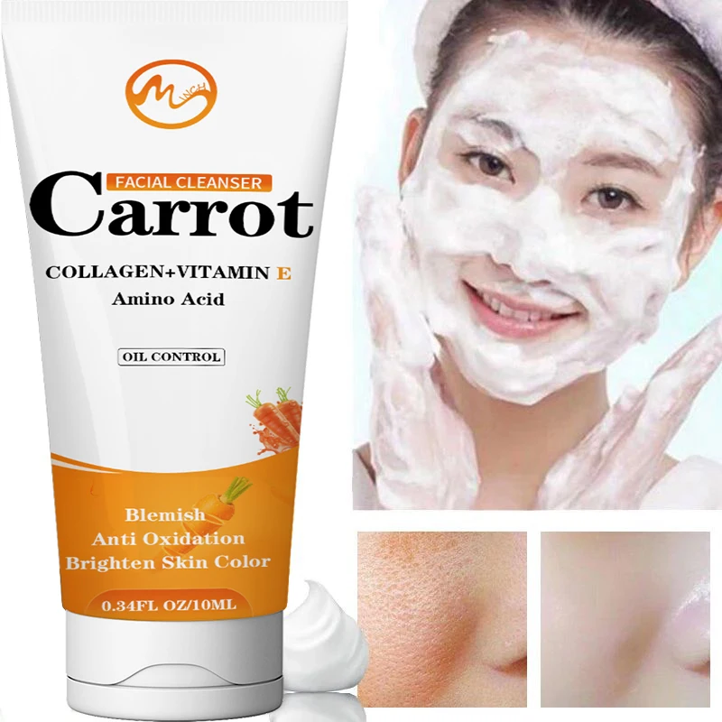 

Minch Carrot Facial Cleanser Foam Face Wash Remove Blackhead Moisturizing Shrink Pores Deep Cleaning Whitening Women Skin Care