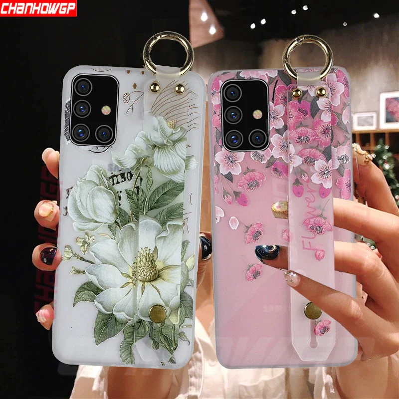 

Soft Flowers Wrist Strap Case For Samsung Galaxy A21S A51 A71 A01 A11 A31 A41 A70 A50 A30 A40 A20 A10 A30S A 51 71 Silicon Cover