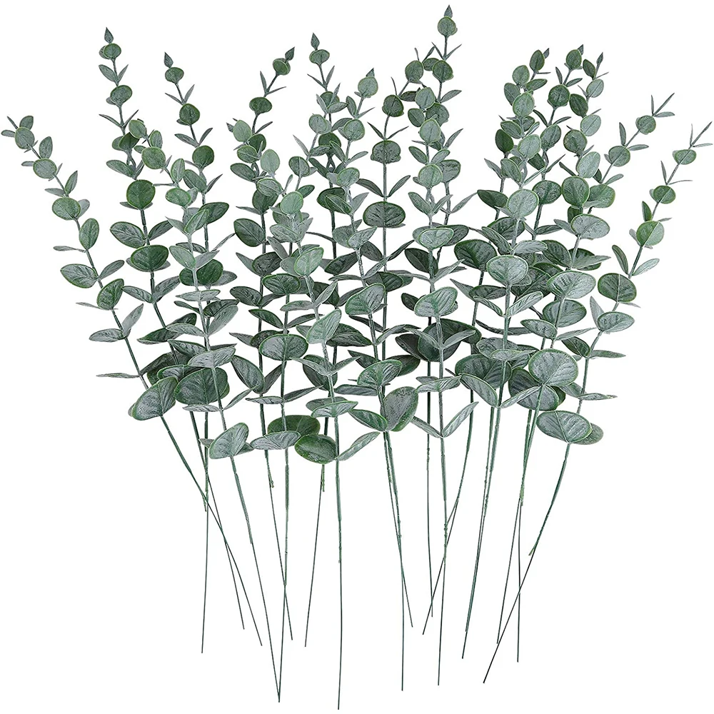 

24Pcs Eucalyptus Stems Decor Artificial Eucalyptus Leaves Faux Greenery Branches Wedding Centerpiece Flower Floral Decoration