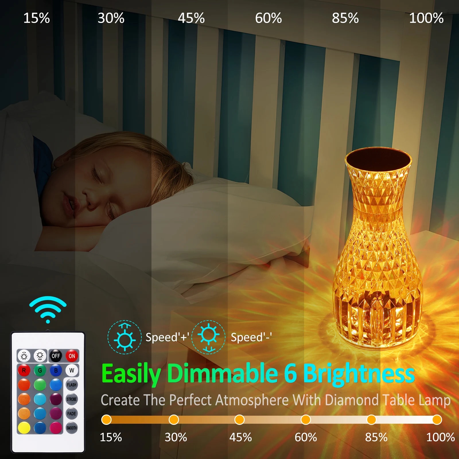 

Rechargeable LED Crystal Table Lamp Touch Night Light RGB Color Changing Desk Lamp With Remote Control For Living Room Bedroom