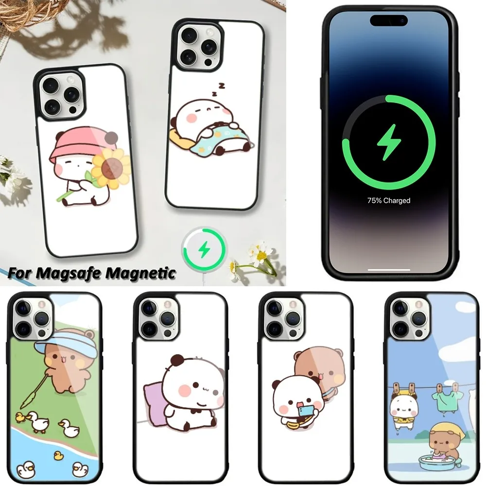 Чехол для телефона с милым рисунком Bubududu Panda iPhone 15 14 13 12 11 Pro Max Plus беспроводной