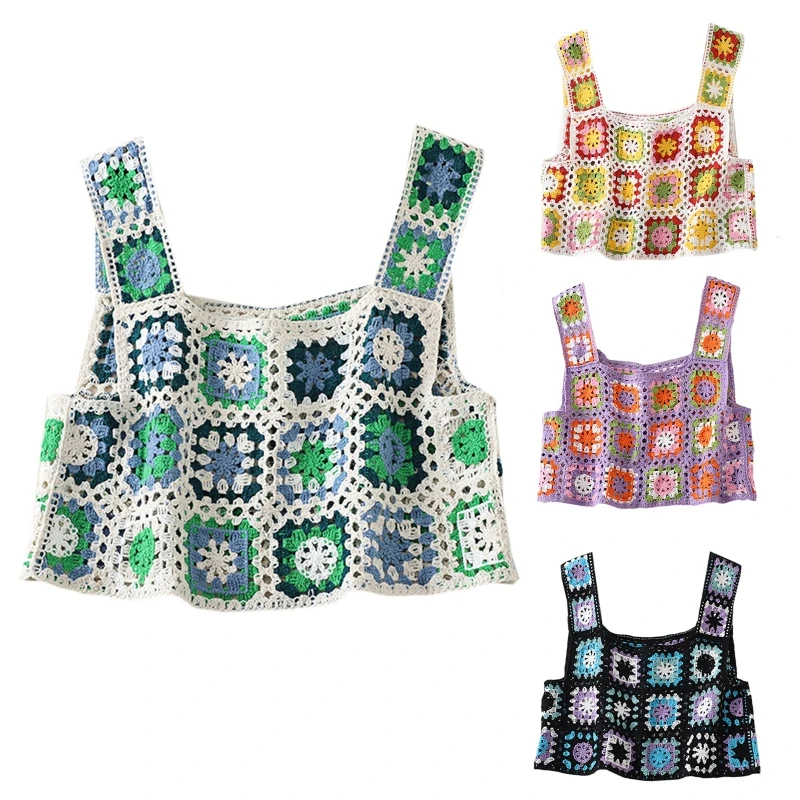 

Women Summer Hollow Out Camis Crochet Sweet Tops Sleeveless for Daily Beach Bar