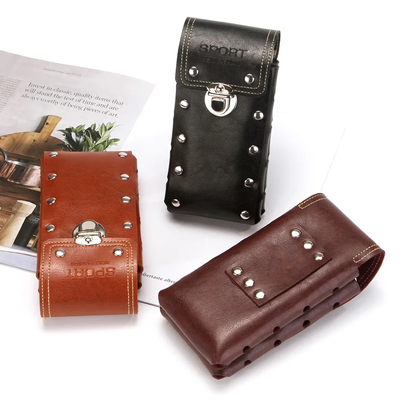 

Поясная Сумка из ПУ кожи для повседневного использования, двухслойная водонепроницаемая военная Сумочка для улицы, мужской чехол для телеф...