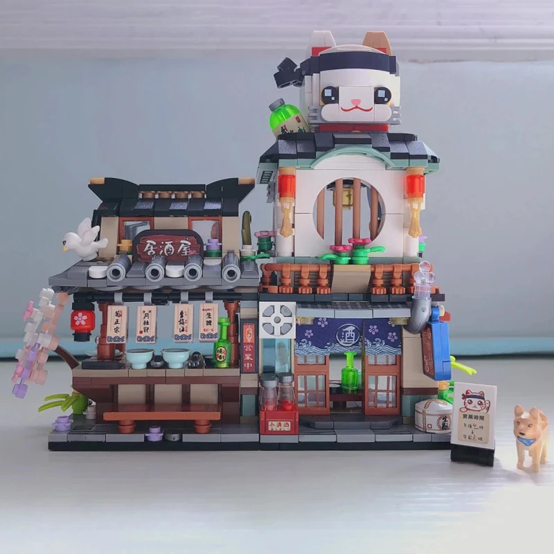

Toys for Children City Street Clear Wine Pub Bar Food Restaurant Architecture 3D Model DIY Mini Blocks Bricks Building