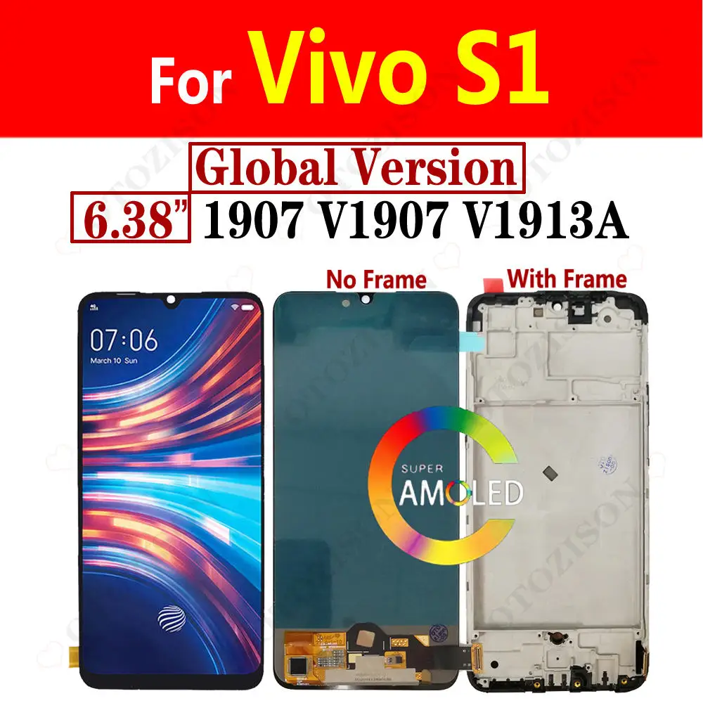 Super AMOLED LCD с рамкой для Vivo S1 глобальная версия экран дисплея 1907 v1904 V1913A LCD сенсорный дигитайзер в сборе Замена