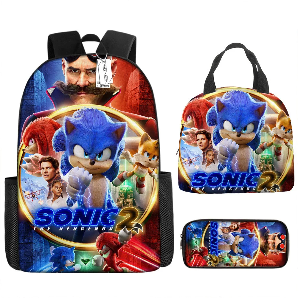 

Three-piece Set of Sonic Elementary and Middle School Students Schoolbag Backpack Children's Portable Lunch Bag Pencil Case