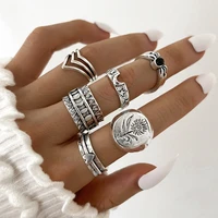 6pcset new punk rings for women girls creative fashion korean wedding party ring flower heart luxury jewelry accessories gifts