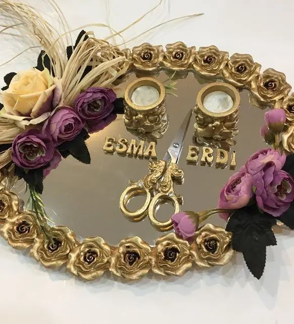 Promise Engagement Tray Gold Tumbled With Rose Customizable Marriage Home Decor | Дом и сад