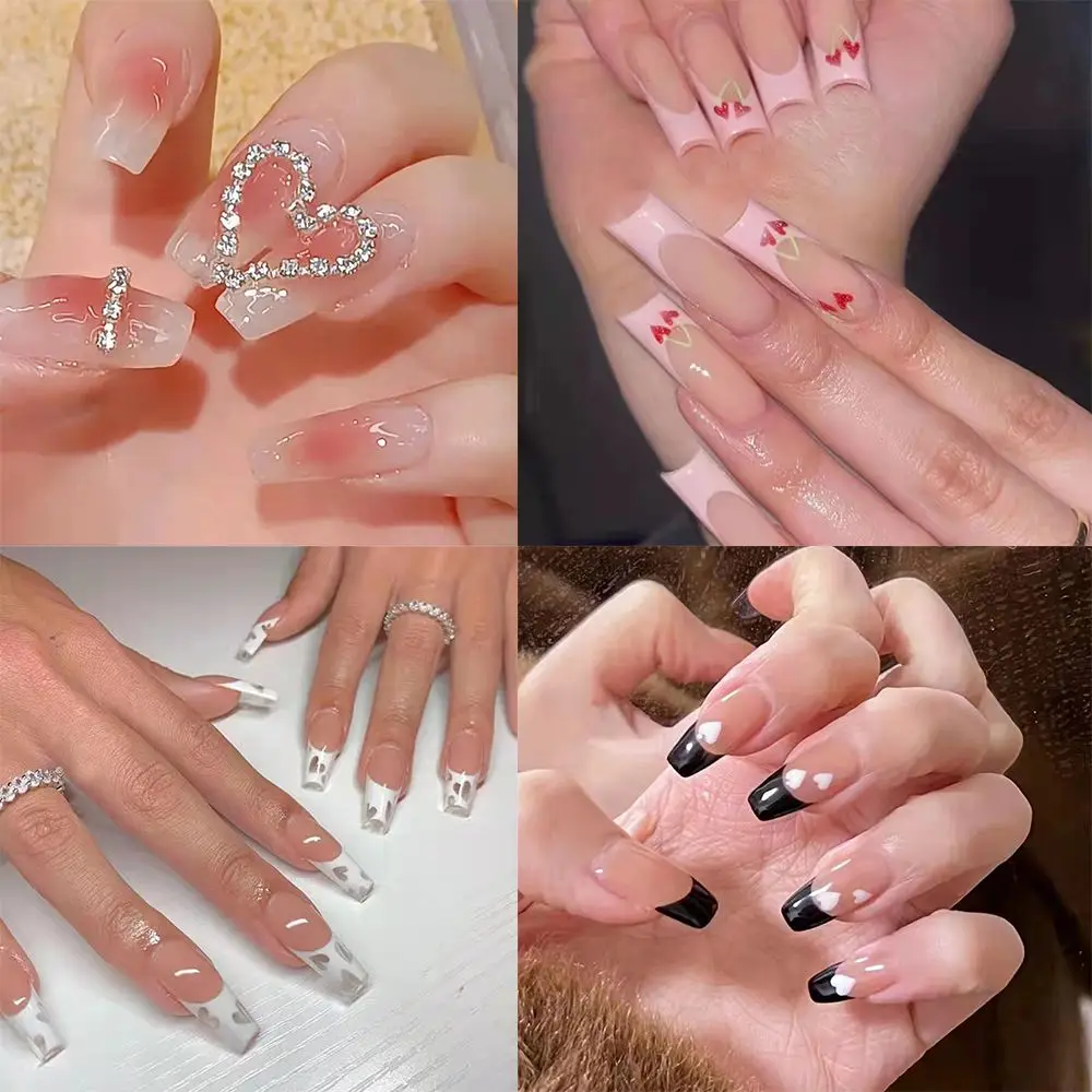 

Press On Nails Detachable Full Cover Manicure Tool Wearable Heart Rhinestone Fake Nails Nail Tips Coffin False Nails