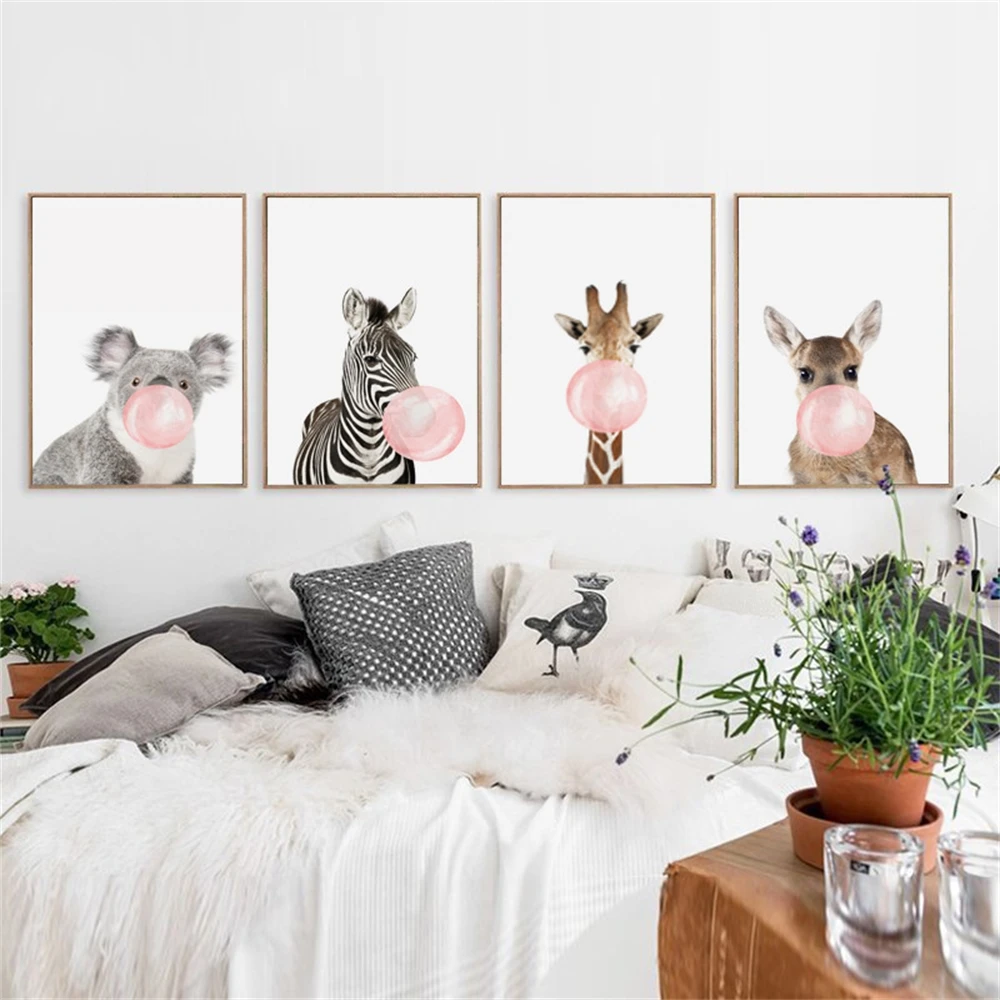 

Nordic simple lovely koala zebra deer canvas painting home decoration frameless core
