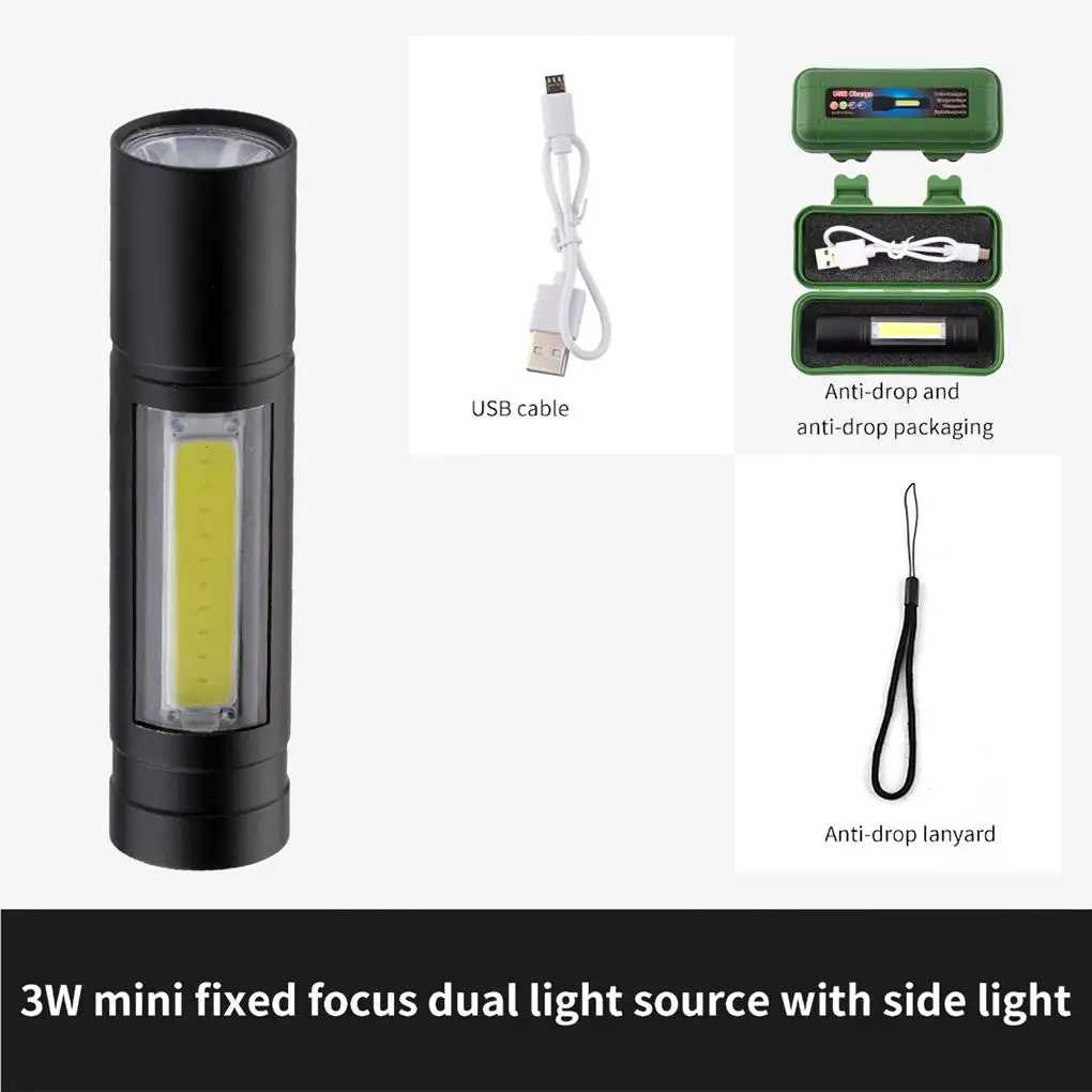 

Mini COB XPE Flashlight USB Rechargeable Lamp 500mAh 2 Modes Dual Source Light Aluminum Alloy Torch for Emergency