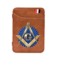 free and accepted masons badge printing pu leather mini small magic wallets purse pouch plastic credit bank card case holder