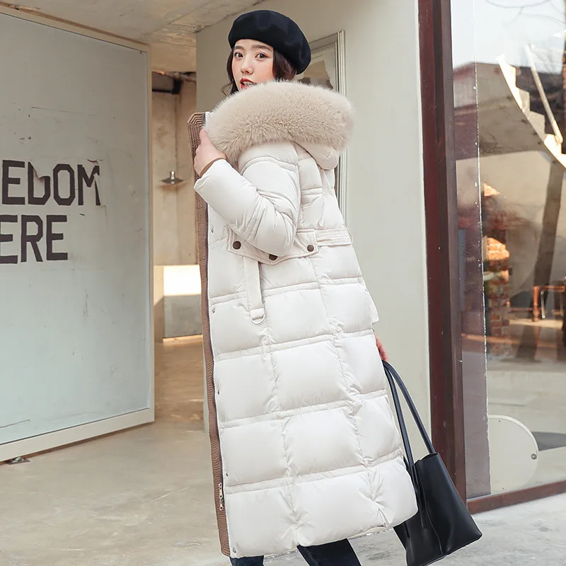 

Elegant Solid Color Casual Parkas Fur Women Autumn Winter Solid Color Zip Up Button Sweet Loose Fashion Long Coat Down 2022