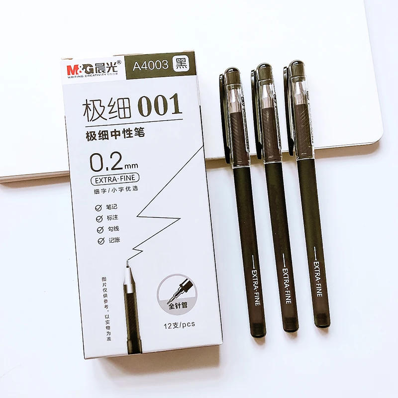 

12 шт. канцелярские товары, искусственная ручка с тонким наконечником черного, синего, красного цветов, 0,2 мм, шариковые ручки, Офисные аксессуары, канцелярские принадлежности, гелевая ручка