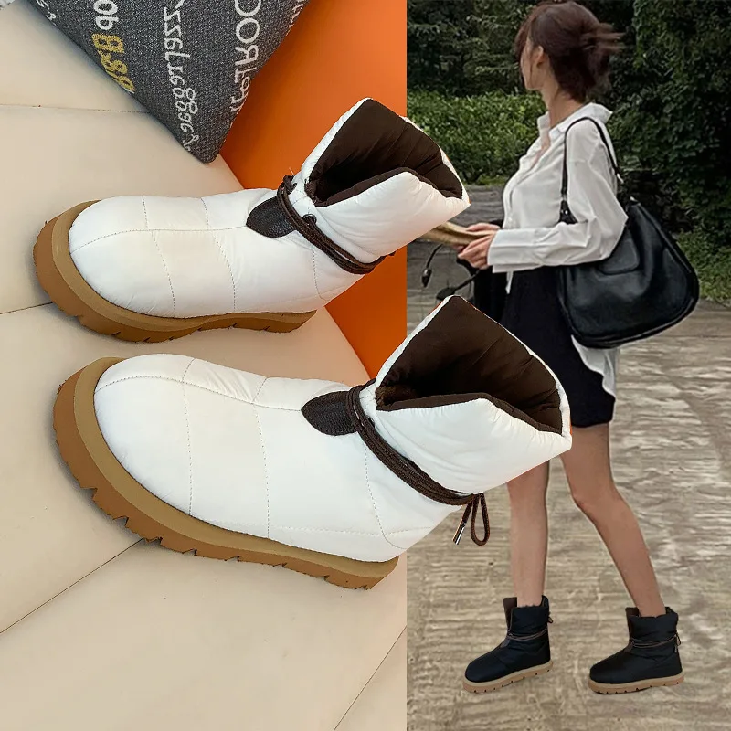 

New Winter Ankle Platform Boots Women Down Cloth Cotton Filler Warm Short Plush Snow Boots Lining Shoes Woman Botas Mujer