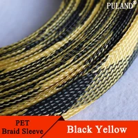 110m black yellow pet braided sleeve 2 4 6 8 10 12 16mm high density insulated cable protection expandable sheath
