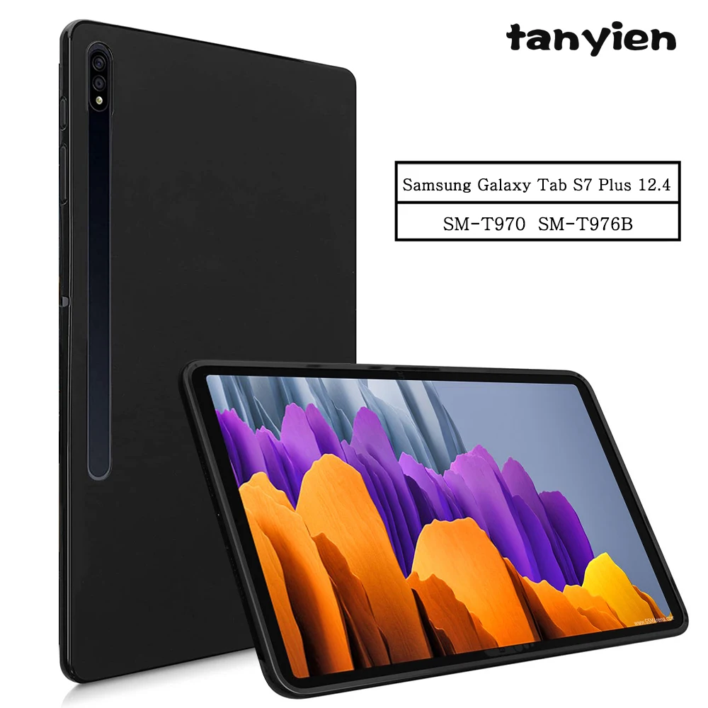 

Чехол для планшета Samsung Galaxy Tab S7 Plus 12,4, 2020 дюйма, гибкая мягкая силиконовая Черная задняя крышка из ТПУ