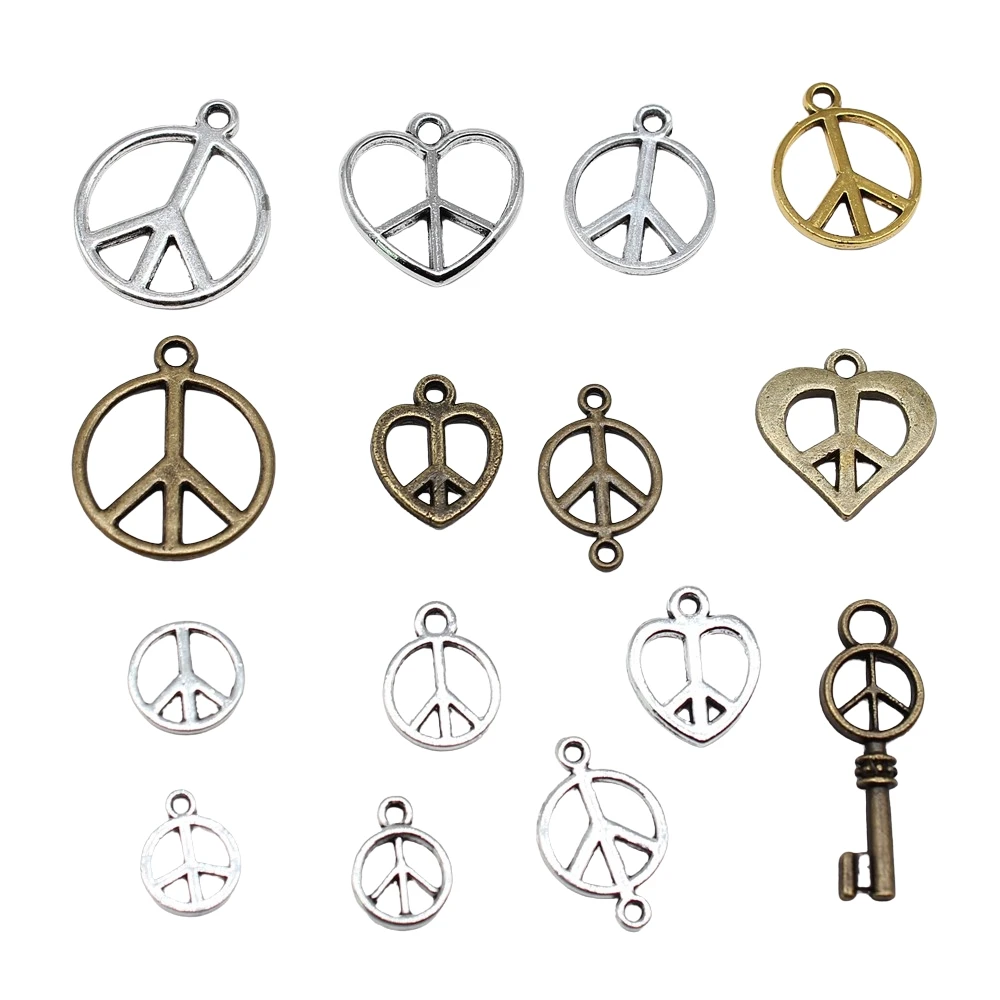 40pcs Charms Peace Sign Peace Symbol Charms Pendants Making DIY Handmade Tibetan Silver Color Jewelry
