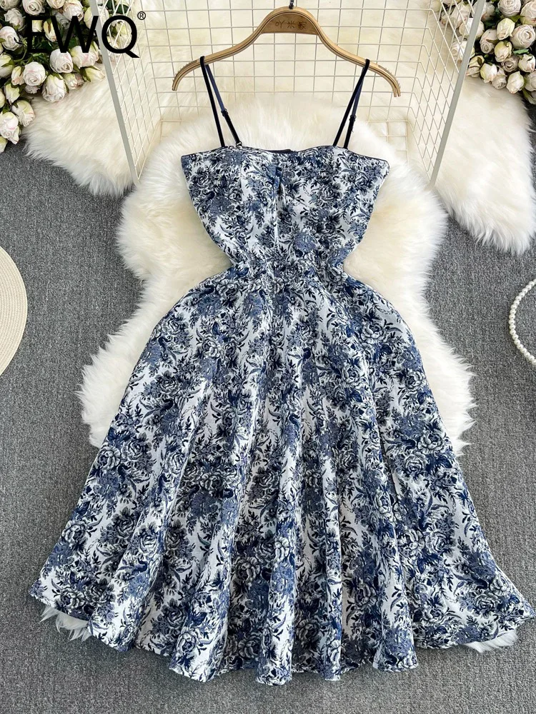 

EWQ Sweet Style Women's Strapless Dress 2023 Summer New Contrast Color Print Sleeveless Vintage High Waist A-line Dresses SN2243