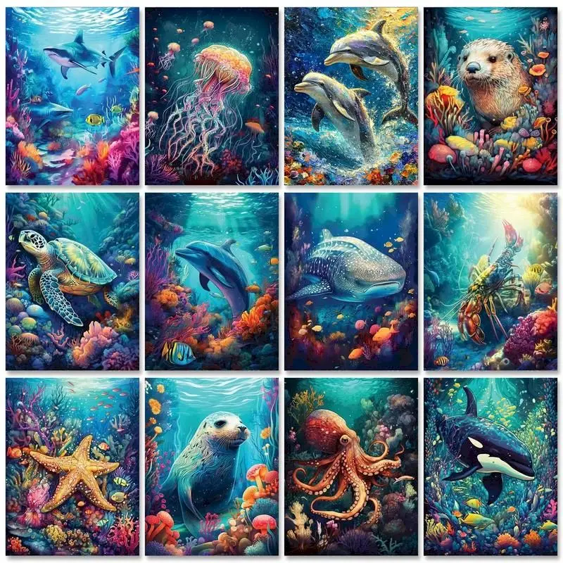 Картина по номерам на холсте черепаха подводный мир