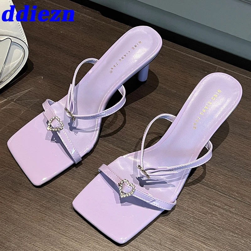 

Туфли-лодочки женские на высоком каблуке, элегантные сланцы, квадратный носок, низкий каблук, модная обувь, лето 2023