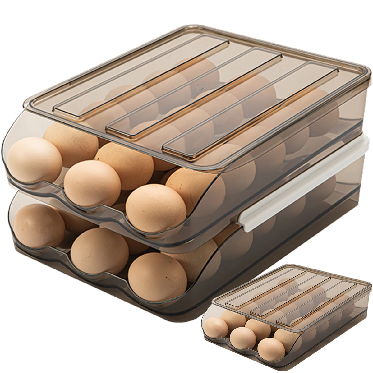 

Коробка для хранения яиц Автоматическая прокрутка держатель яиц Автоматическая скользящая дозатор яиц многоразовый прочный 1/2 слоя хранен...