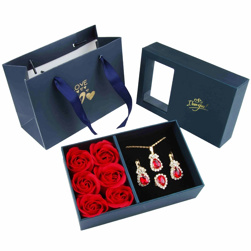 Six Roses Window Gift Box Ring Earrings Pendant Jewelry Box Jewelry Organizer