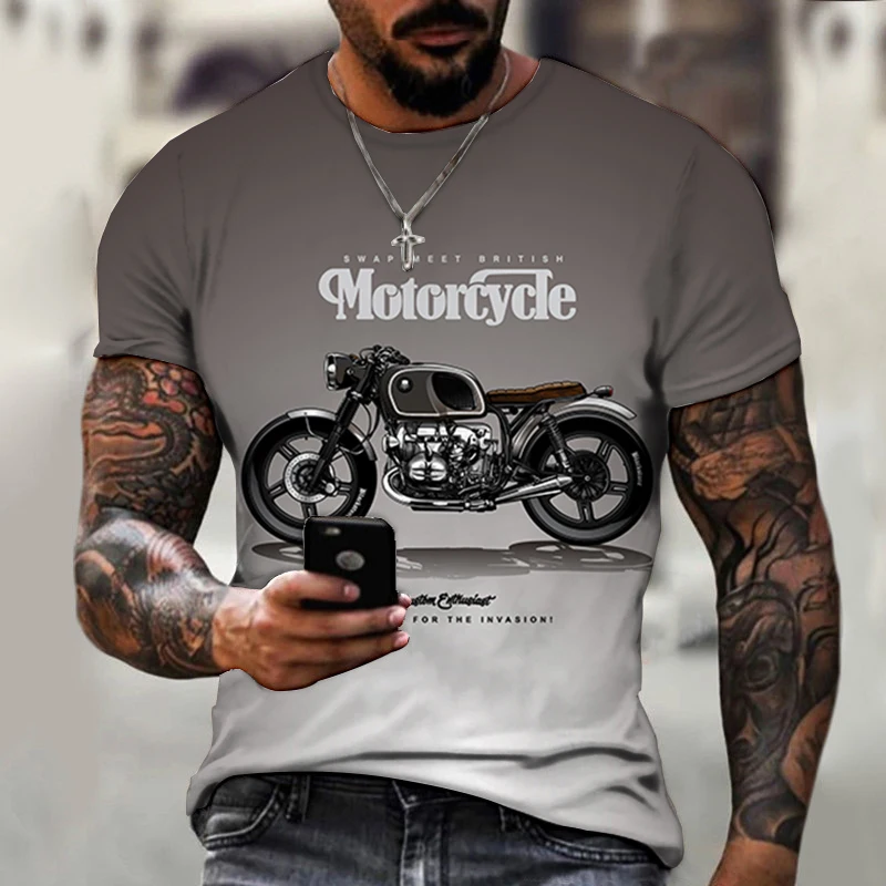 

2022 New Summer Men's Oversized Retro Short-Sleeved T-Shirts Fashion Retro motorcycle series patterns 3D Printed O-Neck T-Shirt