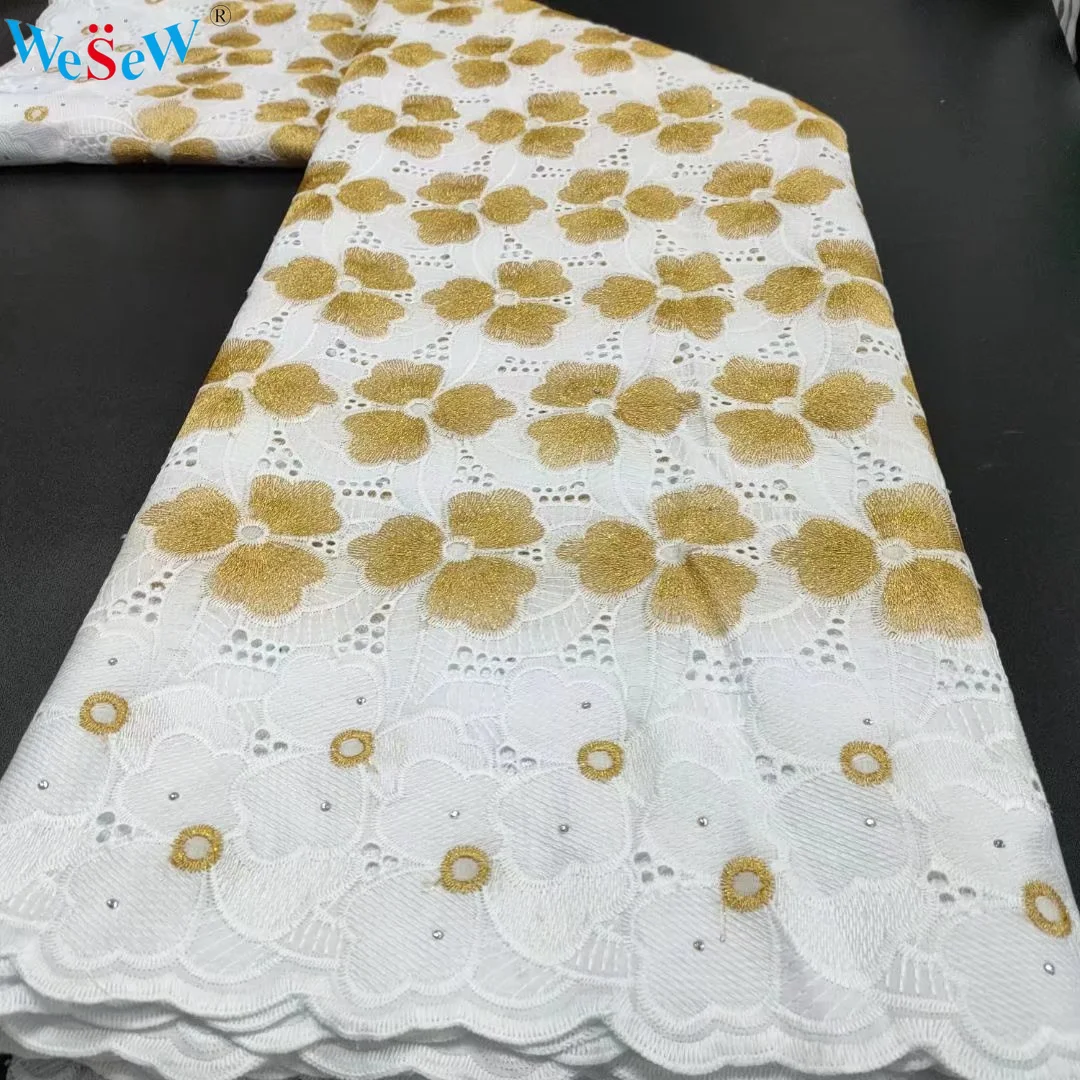 

5 Yards 2022 Cotton African Mesh Lace Fabric with Stone Embroidered Swiss Voile Lace for Party/Wedding Dress by Yards BTYC11
