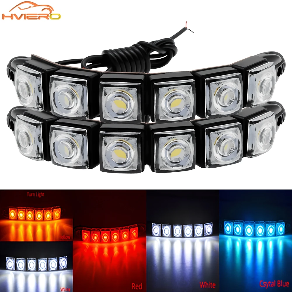 

2x 6-LED Гибкие Водонепроницаемые Дневные Ходовые Огни (ДХО) Для Автомобиля, Универсальные, 12В, Светодиодная Лента