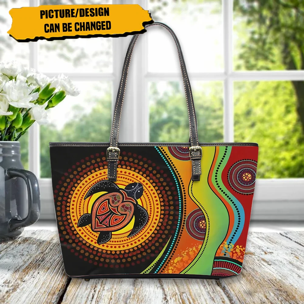 

FORUDESIGNS Australian Pattern Aboriginal Green Turtle Print Shopping Bags Fashion Soft Beach Travel Ladies Handbags 2023 New