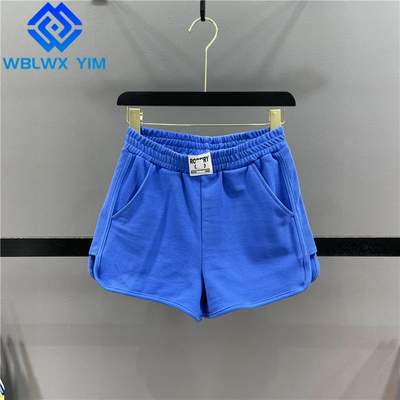 

Elastic waist Shorts Women Pocket Patch Fashion High Waist Sports Shorts Female Summer Casual Loose Stretch Wide Leg Short Pants