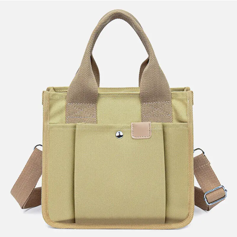 Women Canvas Shoulder Bag Adjustable Strap Handbag Cross Body Bag Messenger Tote Bag Solid Color Zipper
