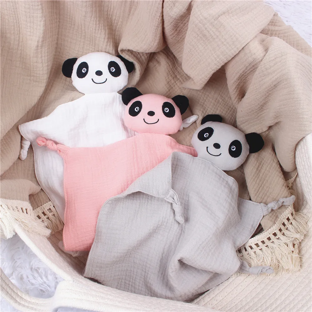 

Baby Cotton Muslin Comforter Blanket Baby Bib Stuffed Panda Doll Appease Towel Newborn Sleeping Dolls Soothe Appease Towel Bibs