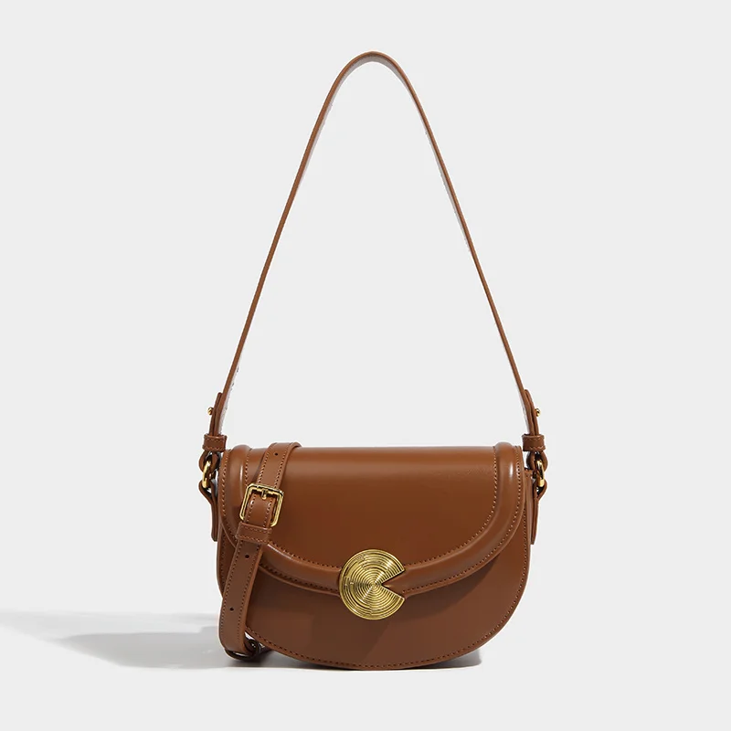 

YUOCL Women's Shoulder Bags 2022 PU Leather Designer Handbags And Handbags Women Fashion Casual Solid Color Semi Round Saddle