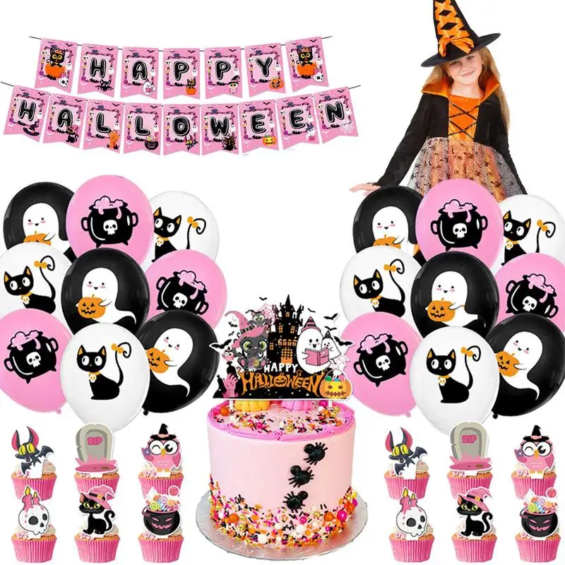 

Paper Cupcake Toppers For Halloween Spooky Balloon Halloween Banner With Pumpkins Indoor Outdoor Decors For Dining Room Balcony