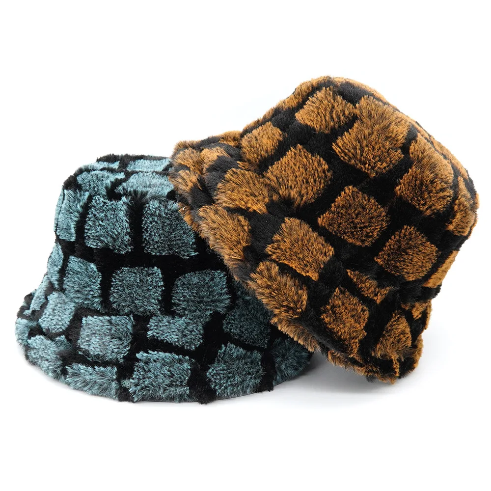 

2022 Women Bucket Hat Soft Faux Fur Warm Winter Bucket Hat Sunscreen Panama Hat Fashion Sweet Lady Cap